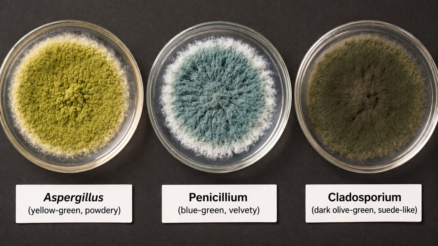 Aspergillus Penicillium and Cladosporium green mold species comparison